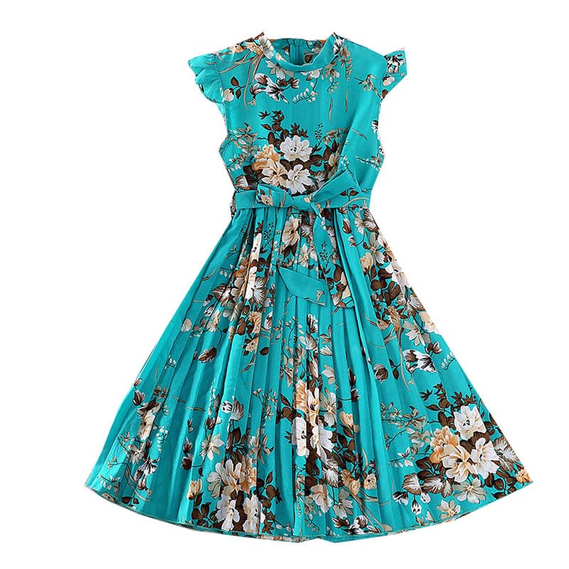 Girl Ruffle Sleeve Floral Dress Casual Pleated Casual A-line Swing Dresses
