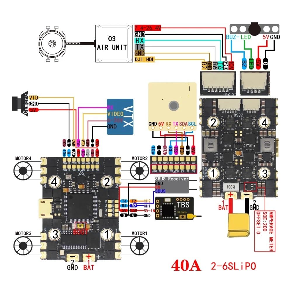 F722 AIO Podwójny BEC F7 kontroler lotu 32Bit 40A 50A 4w1 ESC 2-6Sfit for RC FPV Freestyle wykałaczka Drone(F722 40A AIO)