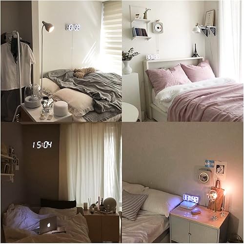 Miniatura 4 de Reloj despertador digital 3D reloj despertador LED de pared con 3 ajustes automáticos de brillo fecha de 1224 horas temperatura reloj de luz
