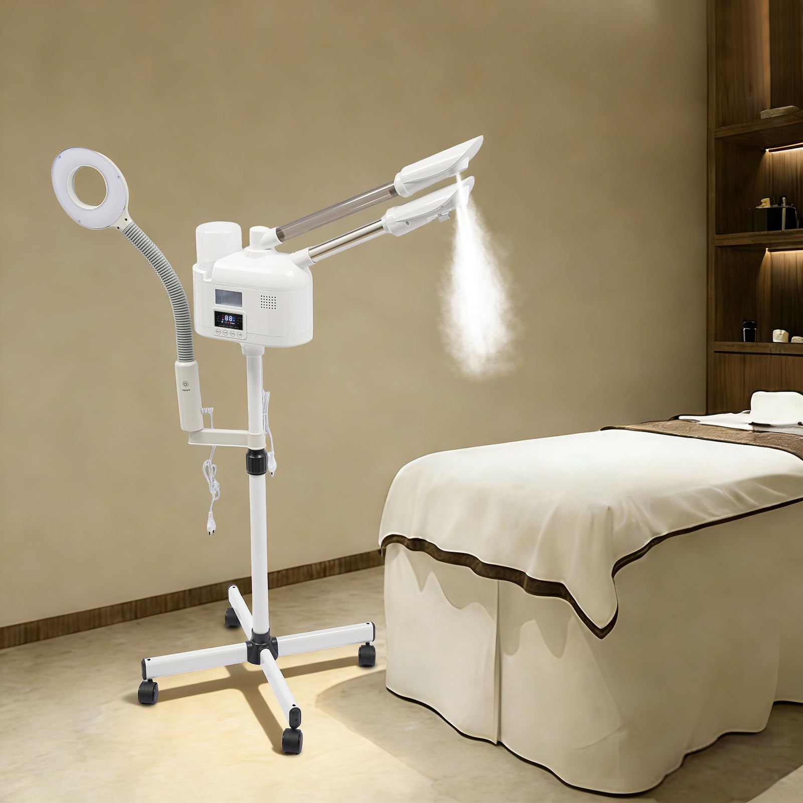 Gesichtsdampfer 3 in 1 Ozon Bedampfer mit Lupenleuchte Lupe Dampfgerät Einstellbar mit heißer und kalter Düse Dampfgerät für Spa, Salon und zu Hause