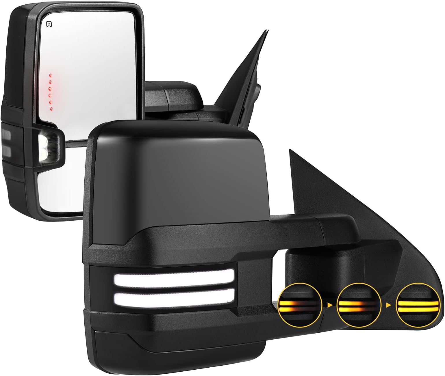 Sanooer Painted Black Towing Mirrors Compatible with 2014-2018 Chevy Silverado GMC Sierra with Switchback Dynamic Turn Light Running Lights Power Glass Backup Heated Pair