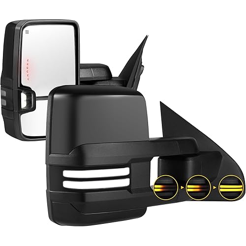 Sanooer Painted Black Towing Mirrors Compatible with 2014-2018 Chevy Silverado GMC Sierra with Switchback Dynamic Turn Light Running Lights Power Glass Backup Heated Pair