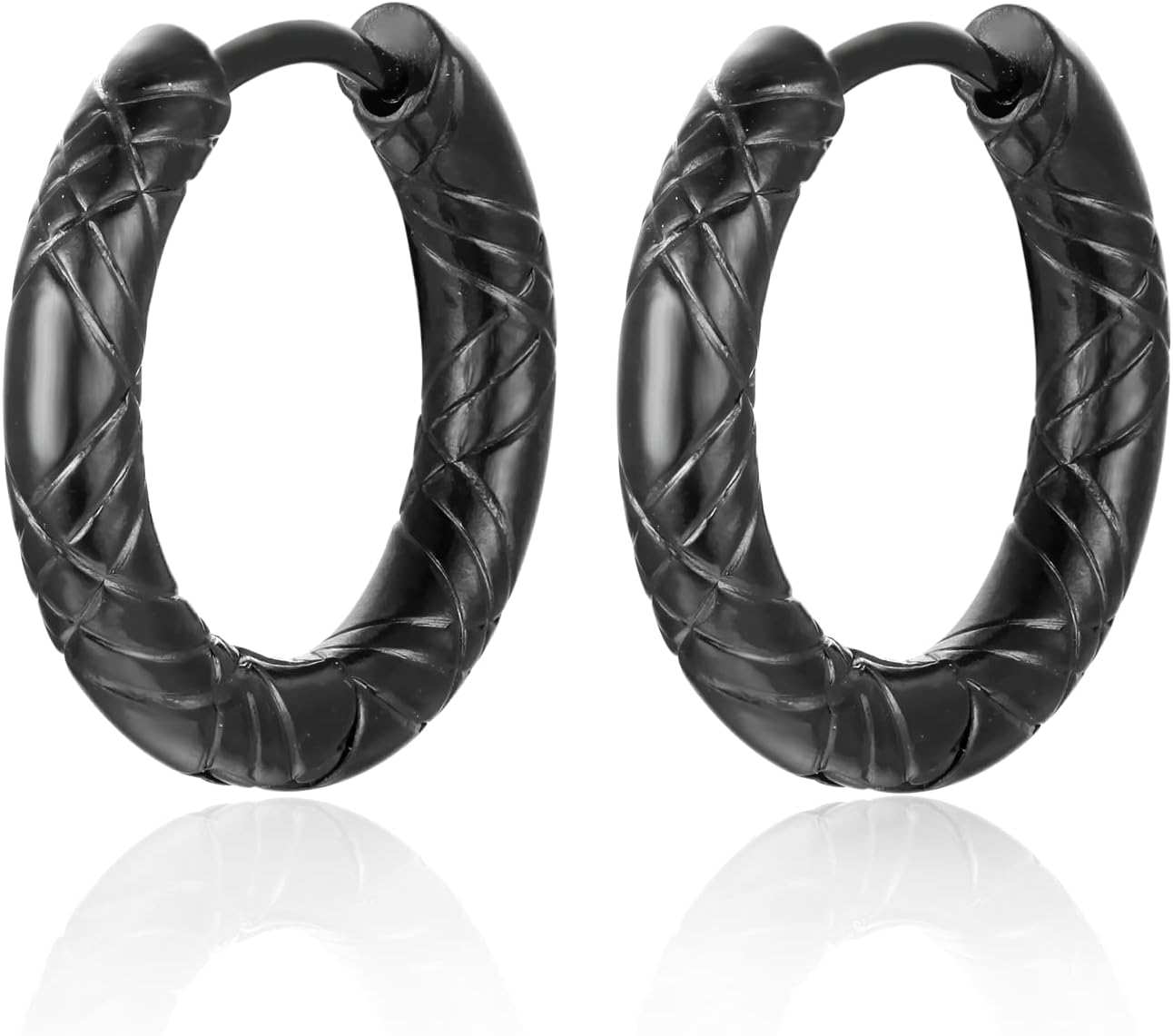 Minimalist Grooved Circle Huggie Hinged Hoop Earrings Stainless Steel Men Women Fashion Cool