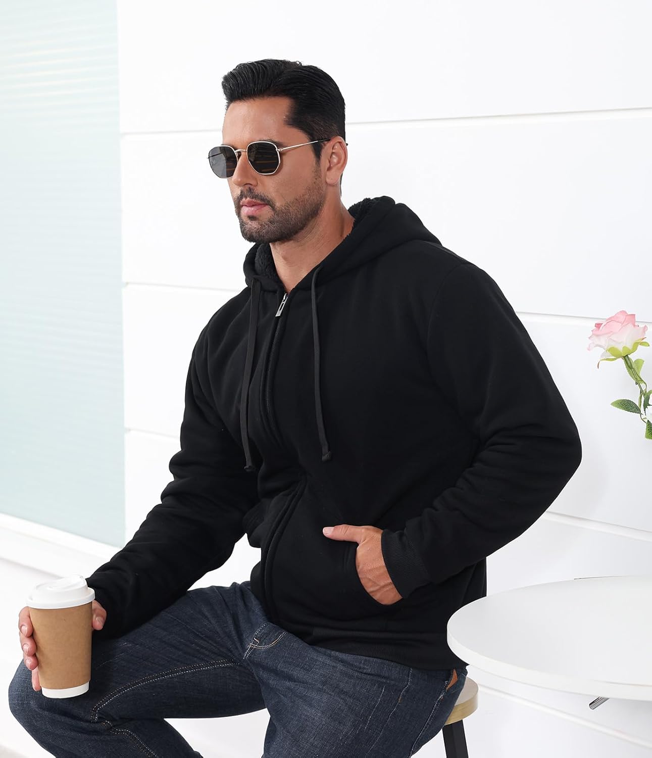 Men’s Full Zip Up Hoodies Sherpa Fleece Lined Hoodie Heavyweight Thick Zipper Jacket Heavy Warm Winter Coat - Image 6