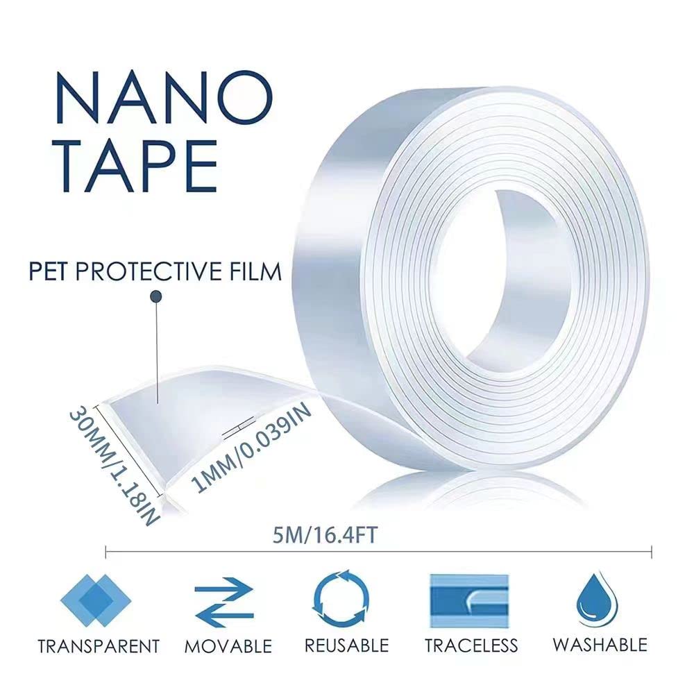 5m/16.4ft Nano Double Sided Tape Heavy Duty,Transparent Removable