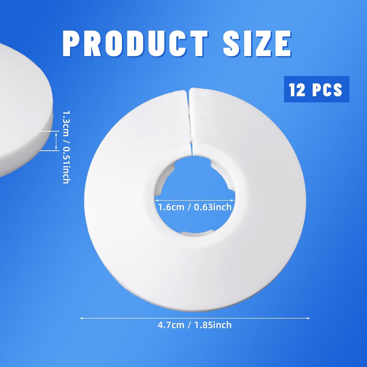 12pcs 0.63in/16mm Pipe Cover, Wall Split Flange Water Pipe Escutcheon Plates Cover Decoration Round Plumbing Trim Fittings Protection Case for Wall Bathroom Kitchen Toilet (White)