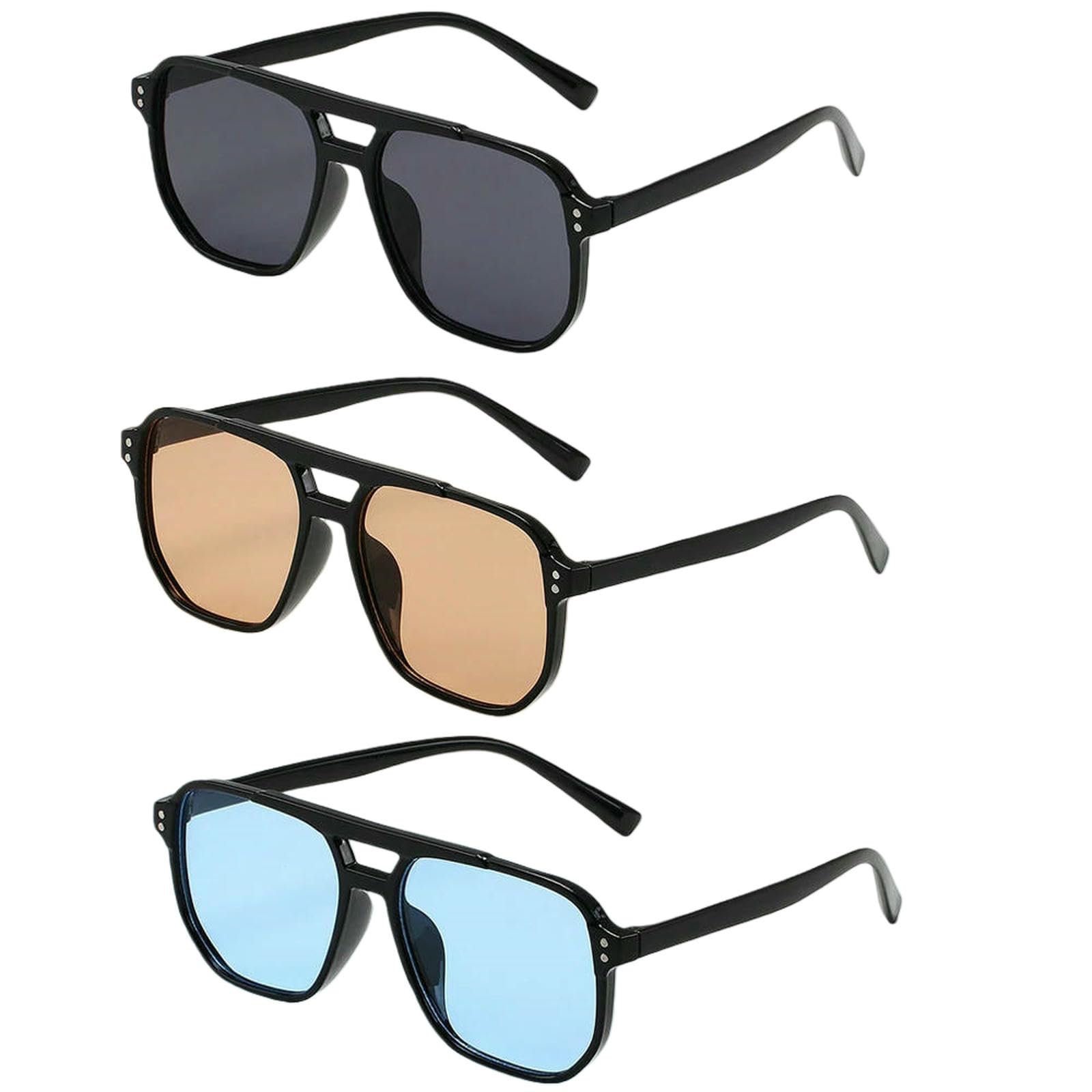 Occhiali da Sole Quadrati Donna E Uomo Poligonali retrò Vista A Doppio Raggio Neri Vintage alla Moda-3 Pz 234