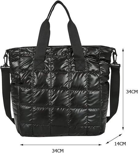 Miniatura 2 de AZURAOKEY Bolso de mano acolchado para mujer, acolchado de algodón acolchado, bolsa de hombro acolchada de invierno