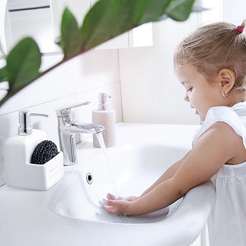 Miniatura 5 de Dispensador de jabón con soporte de esponja, dispensador de jabón de cerámica para manos y platos, 15 onzas para cocina y baño