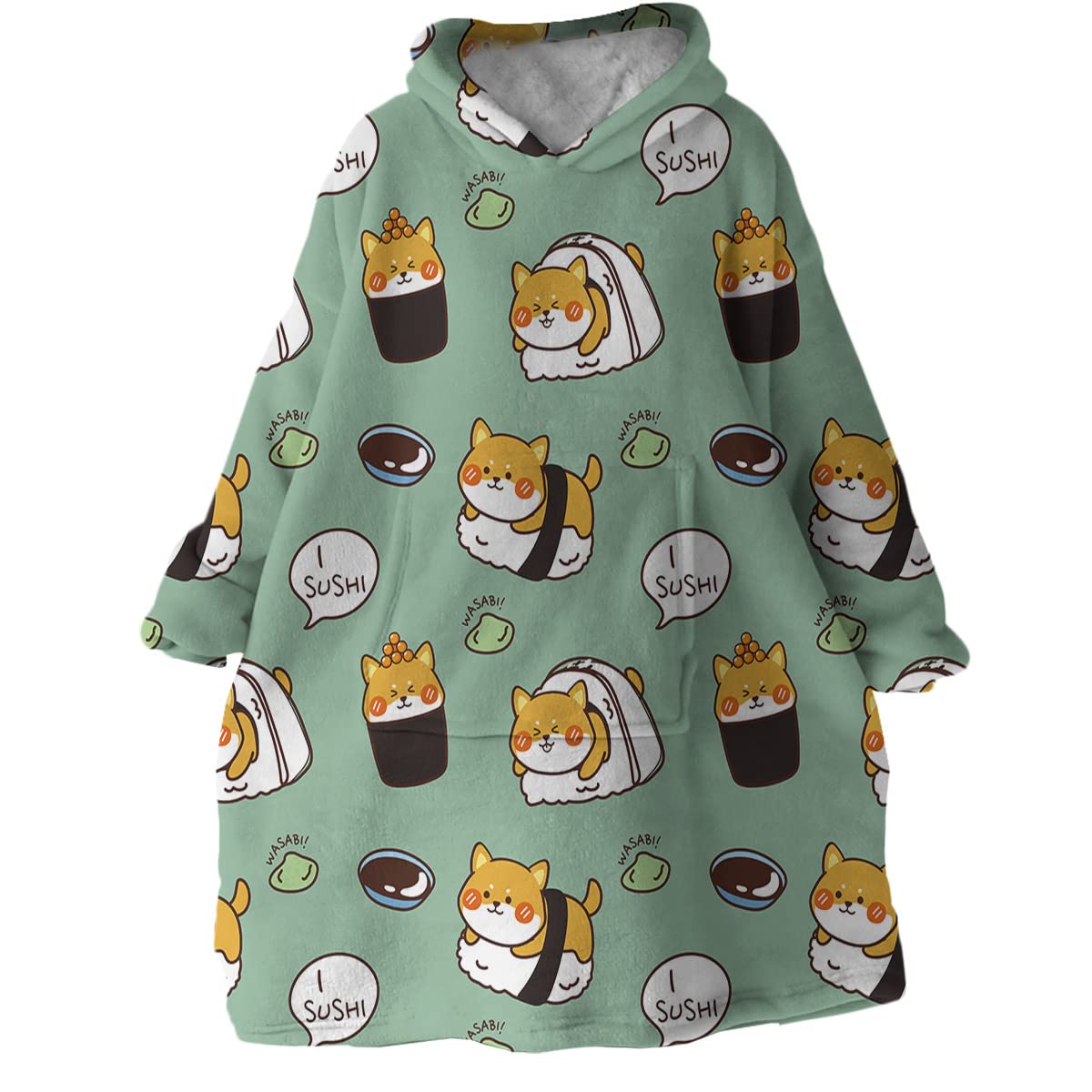 Sleepwish Sushi Shiba Fashion Hoodies & Sweatshirts Cute Kawaii Dog Kids Wearable Blanket Pet Animal Hooded Blanket Sweatshirt for Girls Boys Women (Adults 63