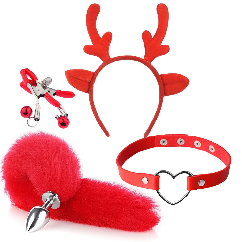 Ymoyoin Women's 1Set Fox Ears And Tail Set Cat Ears And Tail Set Faux Fur Tails Plug Costume For Adult Cosplay Costume