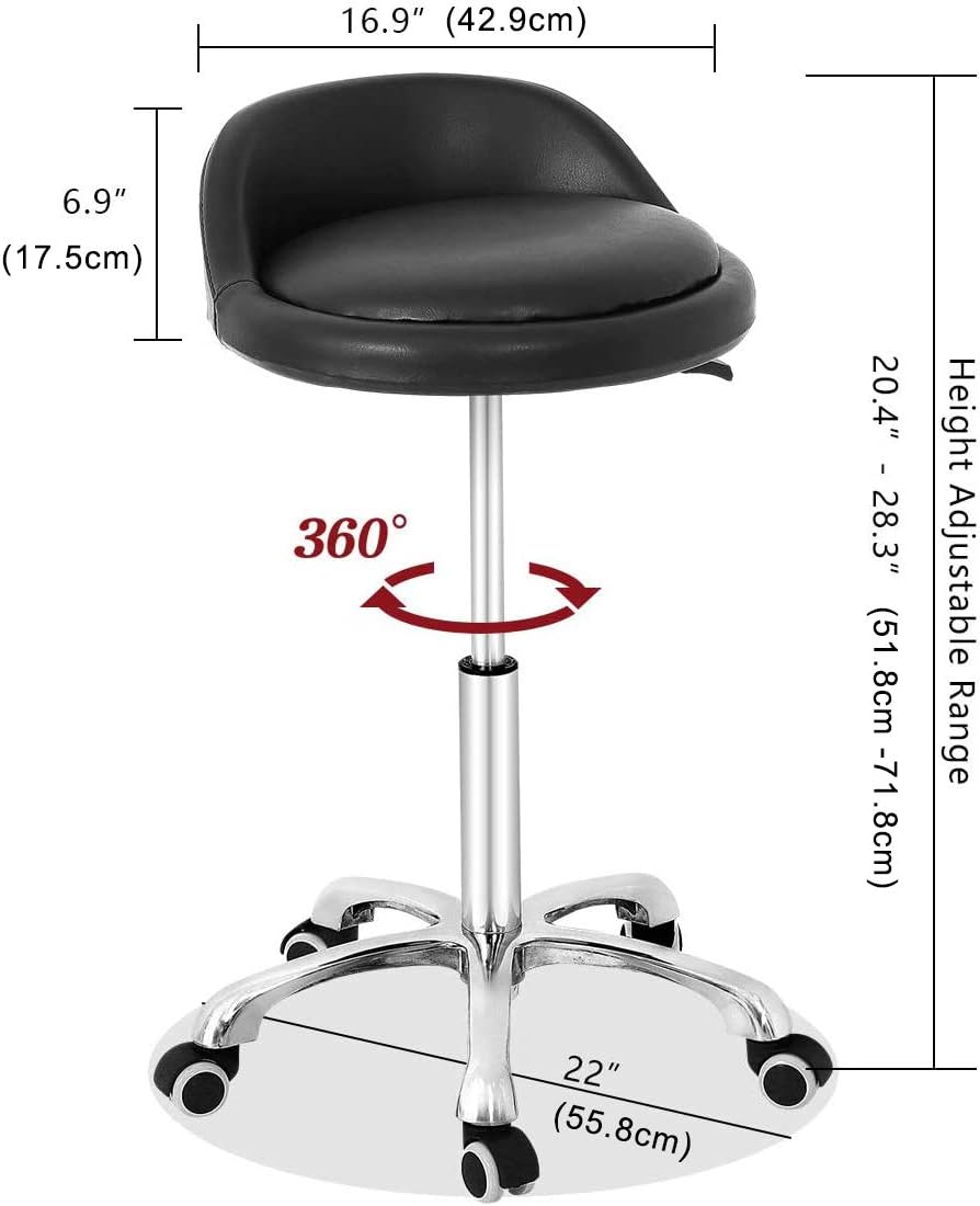 Exclusive Special Grace & Grace Professional Gilder Series with Backrest Comfortable Seat Rolling Swivel Pneumatic Adjustable Heavy Duty Stool for Shop, Salon, Office and Home (Extra Large Seat, Black)