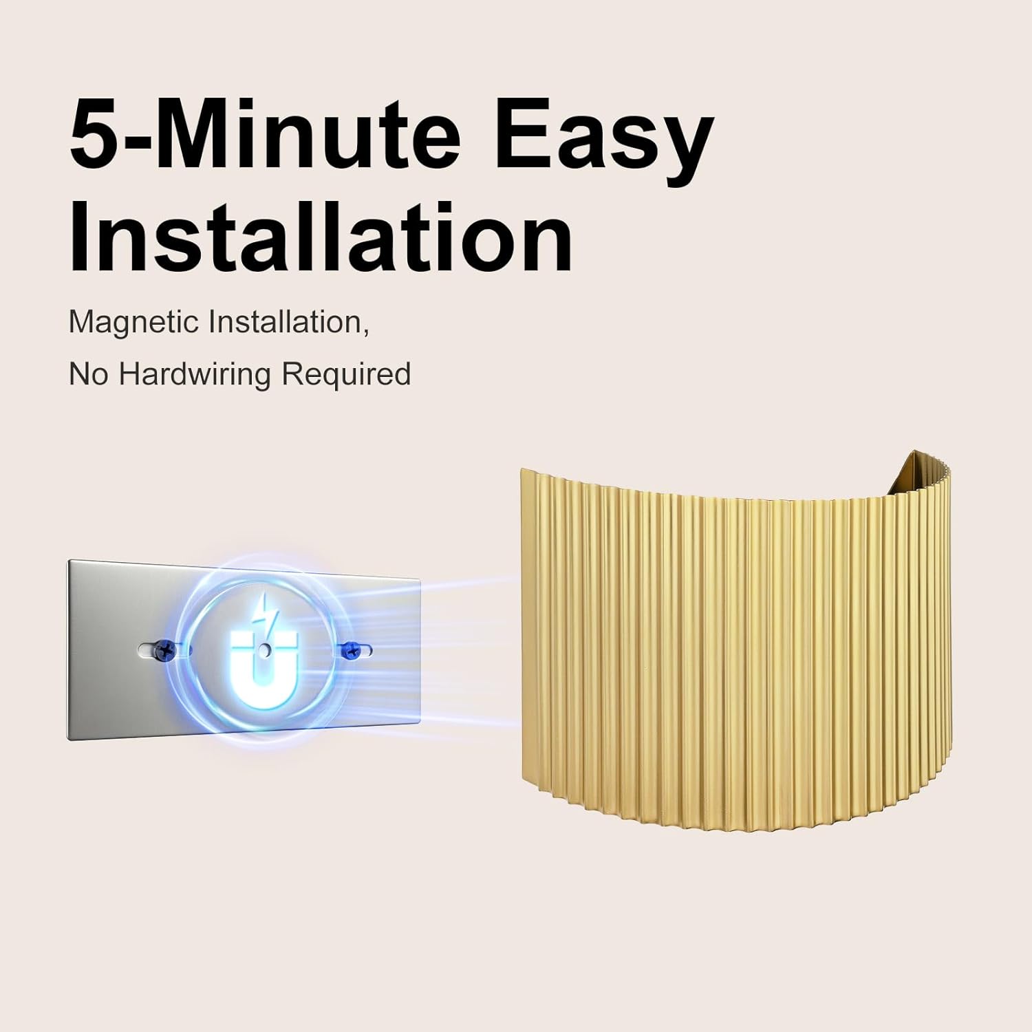 Battery Operated Modern Metal Pleated Wall Sconce Set of 2 Gold, Stepless Dimming Magnetic Wall Lamp, 5200mAh Rechargeable Battery, for Staircase Living Room Bedroom Hallway Corridor