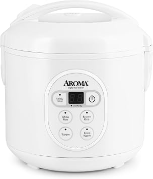 Aroma Housewares 8-Cup Cooked 4-Cup UNCOOKED Digital Rice Cooker and Food Steamer ARC-914D,White