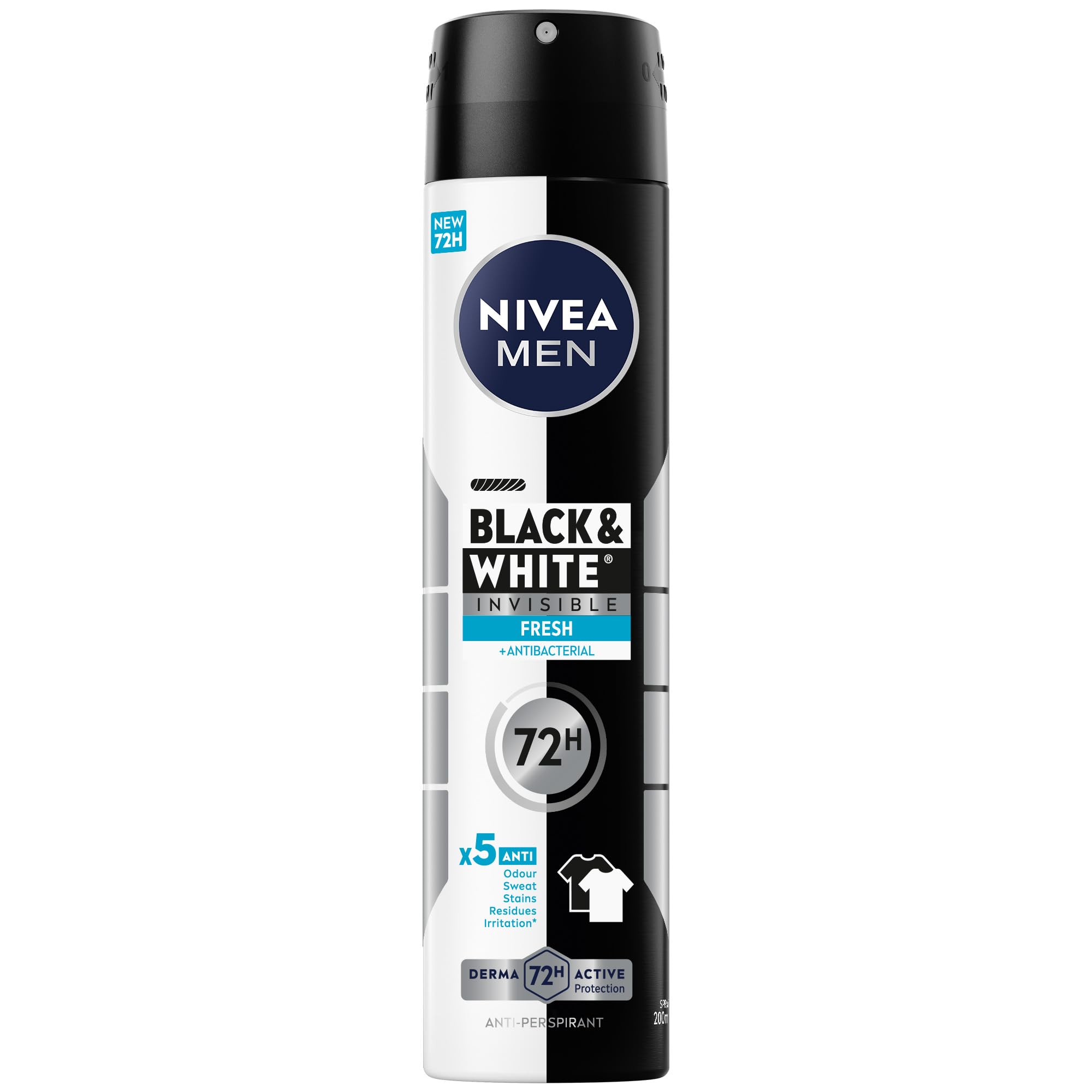 MEN Antiperspirant Spray for Men, Black & White Invisible Protection Fresh, 200ml