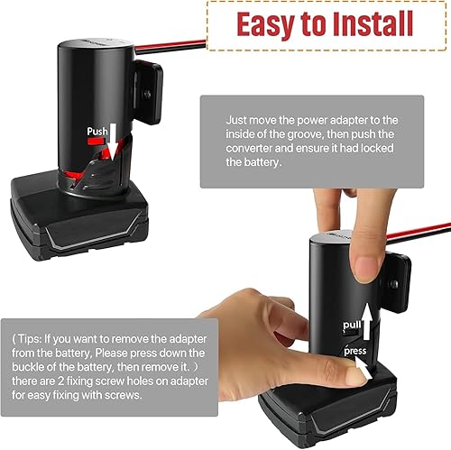 Miniatura 4 de Adaptador de rueda de alimentación con fusible e interruptor, adaptador de batería seguro para batería de litio Milwaukee de 12 V M12, con cable de