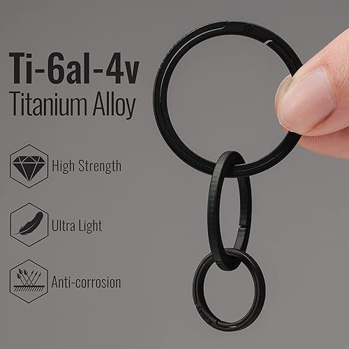 Miniatura 8 de KeyUnity KM17BK Titanium EDC Carabiner Keychain Clip with D Ring &amp; KA02BK Titanium Split Ring Bundle