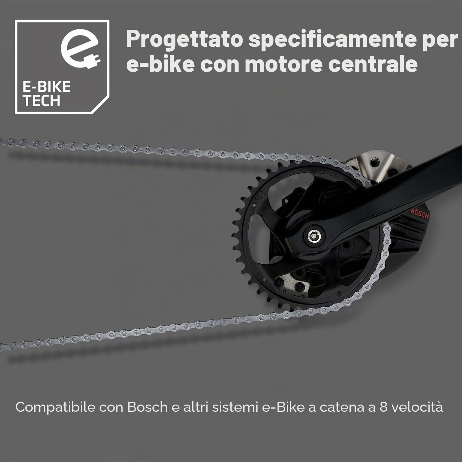 KMC e8 Turbo EPT Catena per bici elettrica a 8 velocità, anti-ruggine, argento scuro, 122 maglie