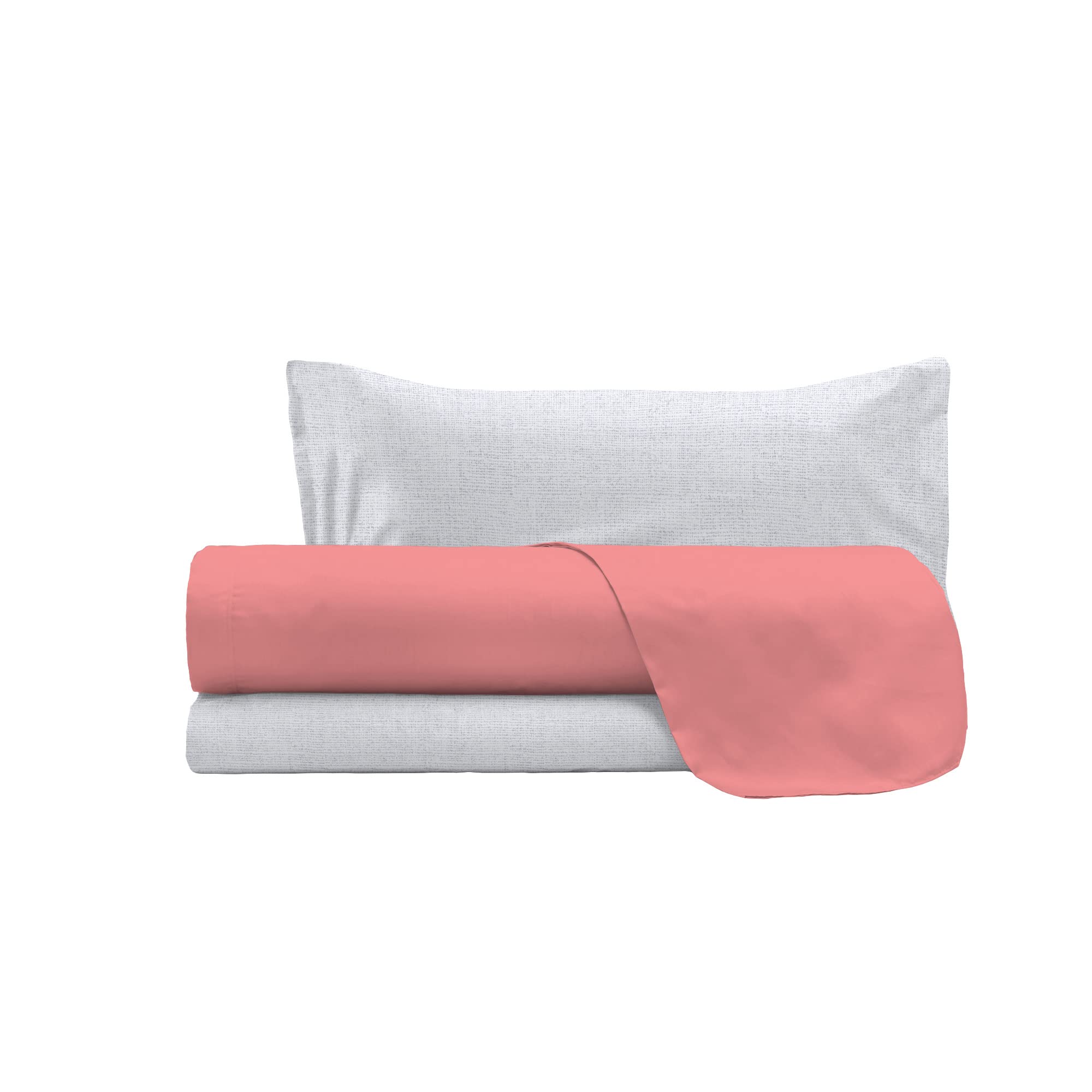Trend Chic Bedding Set, 100% Cotton, Made in Italy, Double Bed, Coral, King single - Image 4
