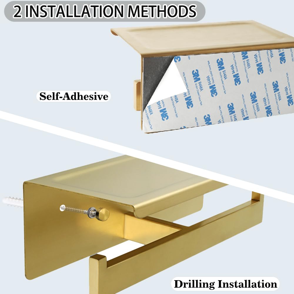 Alise Gold Double Toilet Paper Holder with Shelf,Self Adhesive or Drilling — Amazon image 3