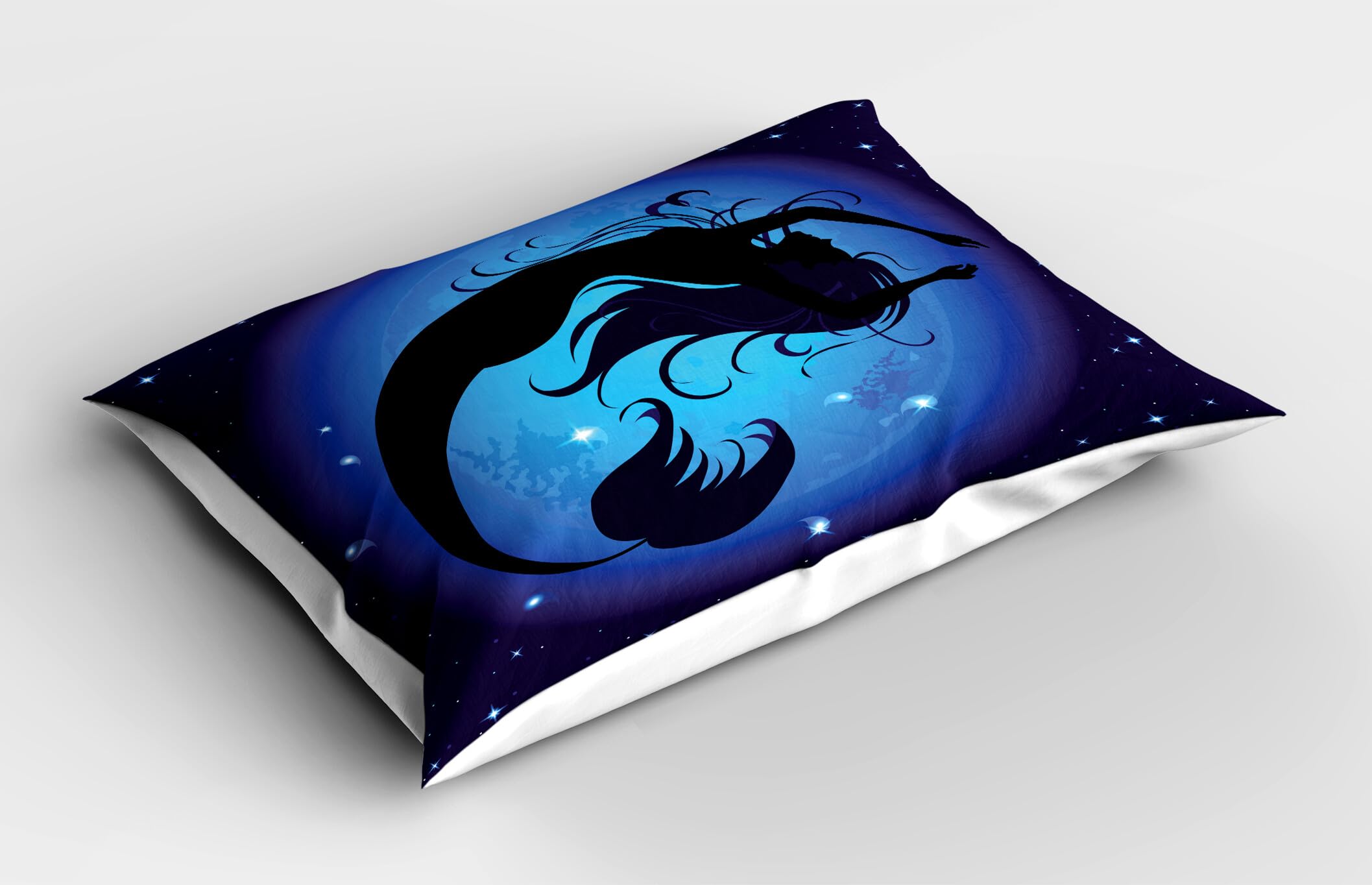Ambesonne Mermaid Pillow Sham Set of 2, Silhouette of Aquatic Girl on Moon Sky Background Fictional Print, Quality Microfiber Bedding Item for All Seasons, 30
