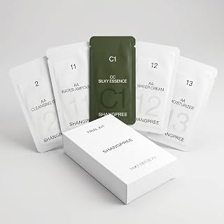 SHANGPREE Trial Kit, Complete 5-Step Korean Skincare Routine, Travel Size | Korean skincare trial kit: gel cleanser, silky essence, water ampoule, moisturizer & water cream, 5 x 2ml travel size
