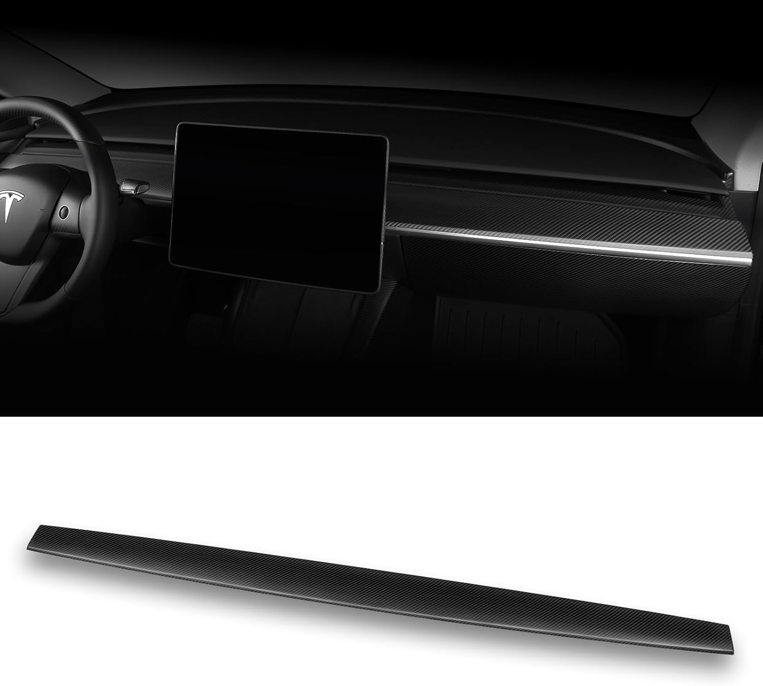 Real 3K Toray Dry Carbon Fiber Dashboard Cover for Tesla Model 3 & Model Y 2021-2023.5 - Matte Black OEM Style Dashboard Wrap, 1:1 Fit Dashcover Trim, Interior Upgrade Accessory