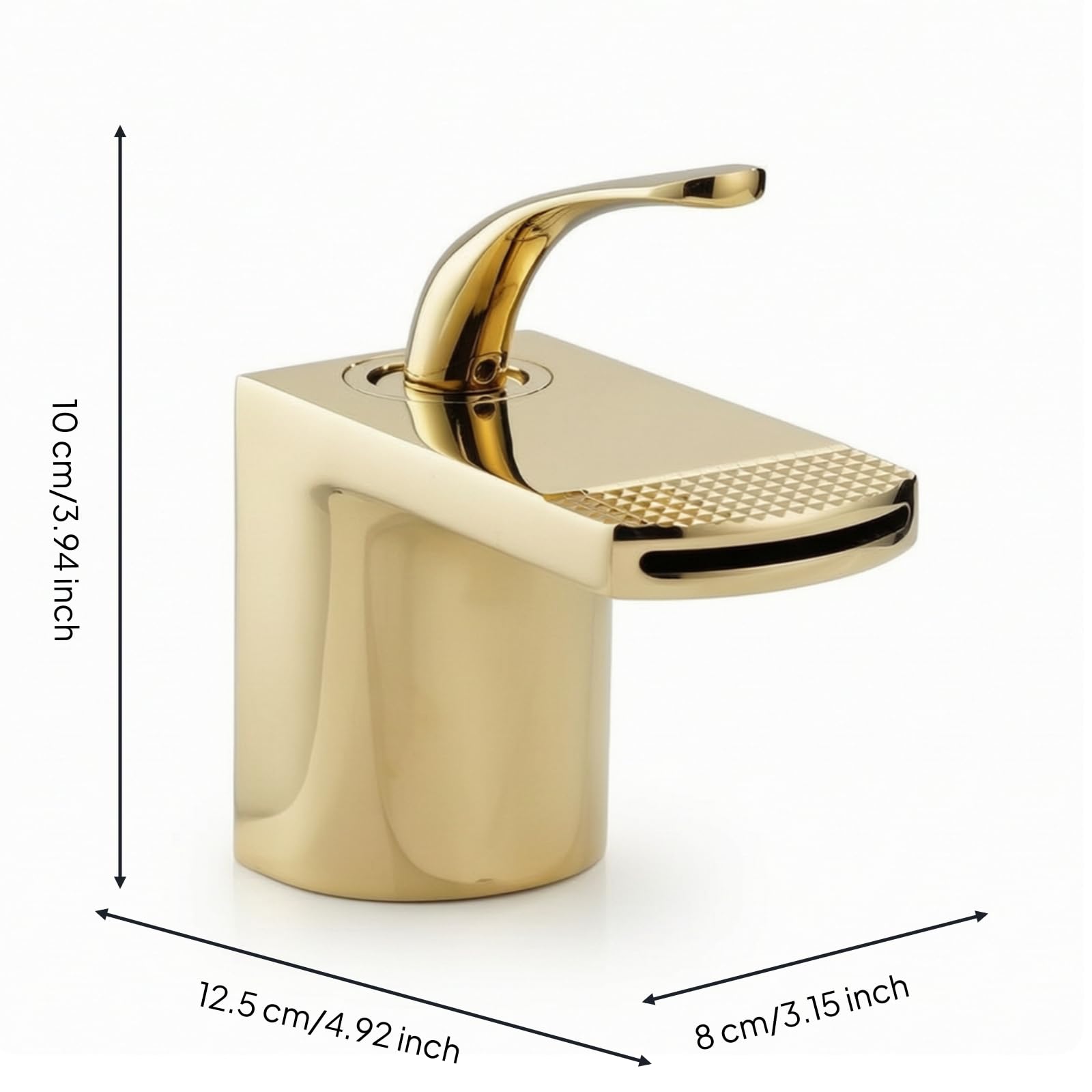 rockible Grifo para Lavabo de Baño Grifo Cascada Monomando Mezclador para Lavabo de Encimera Cuerpo Metálico Pulido Material de Cobre y Cerámica Diseño Moderno, Dorado