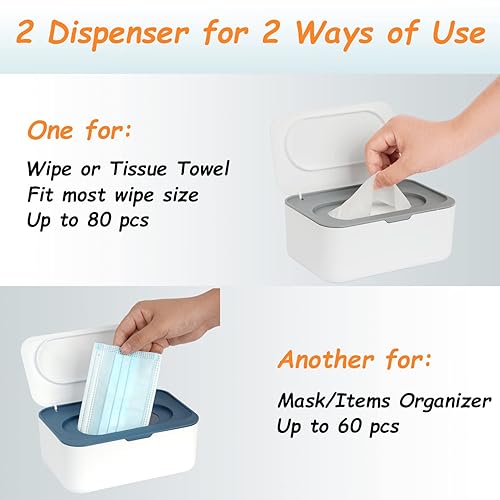 Miniatura 9 de Paquete de 2 dispensadores de toallitas, soporte para toallitas para bebés y adultos, contenedor recargable Seposeve, mantiene las toallitas