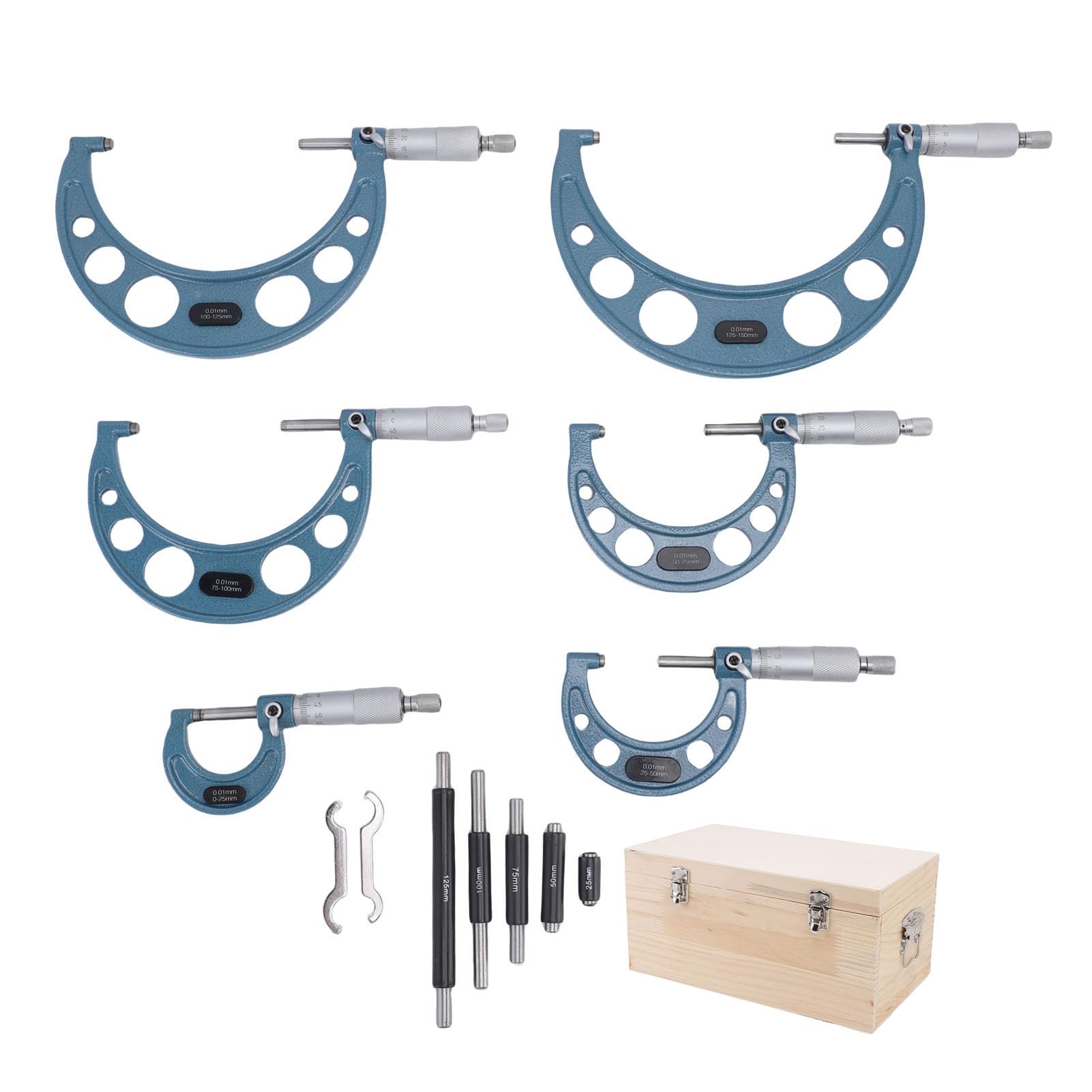 SEAFRONT 6-teiliges Mikrometer-Set, Digitales Mikrometer-Messwerkzeug, 0–150 Mm Bereich, 0,01 Mm Teilung, 0,01 Genauigkeit für Präzise Messungen