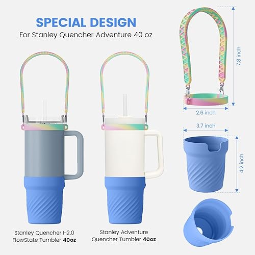 Miniatura 2 de 11 piezas para accesorios de copa Stanley, 2 botas de silicona para taza Stanley de 40 onzas, 6 tapones de silicona a prueba de derrames, 2 tapas de