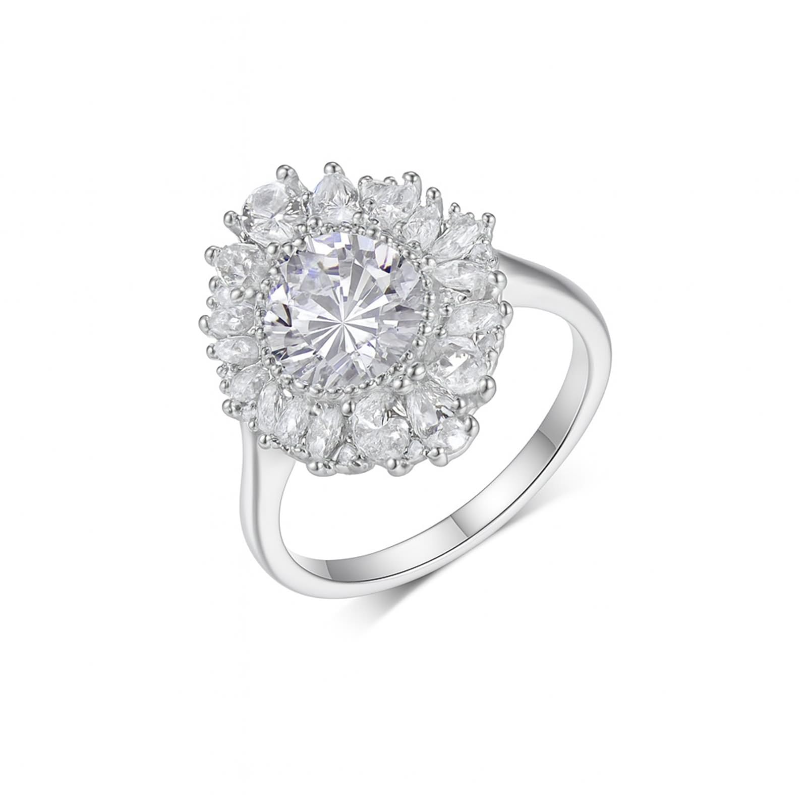KnSam Au - Anello di fidanzamento in oro bianco 375/585/750, con fiori e moissanite, 9 K/14 K/18 K, misure 47-65