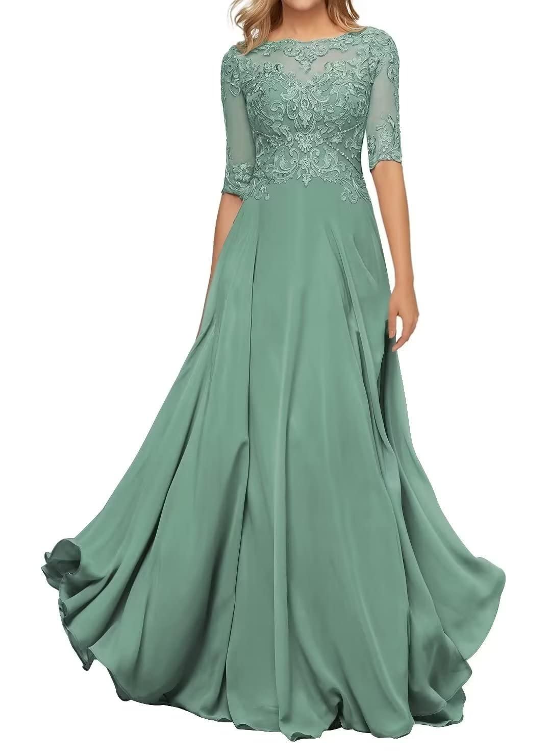 Sincemeet Vestido con Apliques de Encaje para Mujer Vestido Largo de Gasa Vestido de Noche Elegante de Encaje de Una Línea