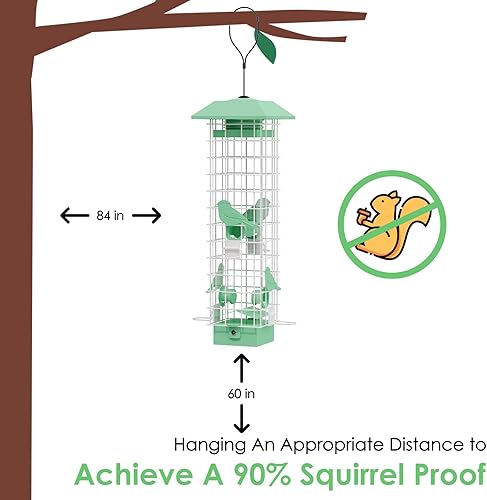 Miniatura 6 de Comedero para pájaros a prueba de ardillas comedero de metal para pájaros silvestres para colgar en el exterior con 4 perchas a prueba de ardillas