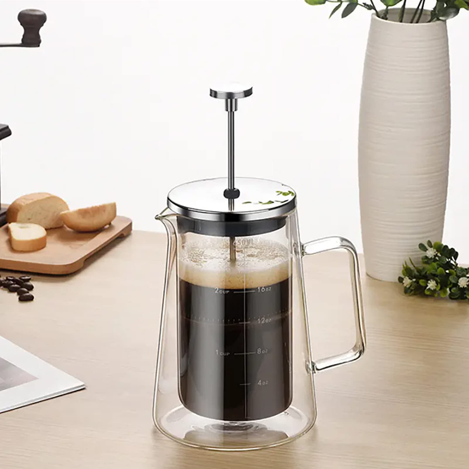 Olla De Prensa De Café Para Elaboración Manual, Cafetera De Prensa Francesa De 650 Ml, Buena Permeabilidad Y Resistencia Al Frío Y Al Calor Repentinos, Para La Cafetería De La Oficina En El Hogar
