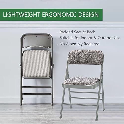 Miniatura 6 de Amazing for less Paquete de 2 sillas plegables acolchadas de espuma metálica con marco de acero negro gris blanco paquete de 2 unidades gris tela