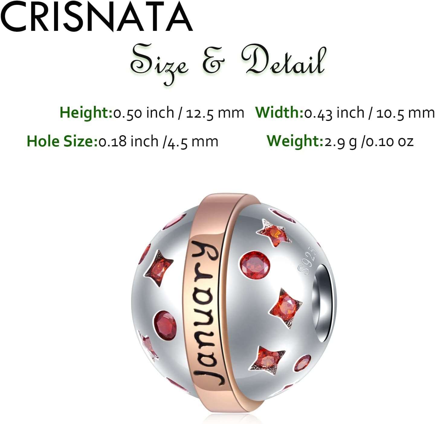 Jan-Dec Birthstone Planet Ball Charms with 12 Month Birthday Stone, 925 Sterling Silver 2 Tone Rose Gold Round Globe Beads, fits European Snake Charm Bracelet, Gifts for Mom/Wife/Father/Children/Grandma - Image 2