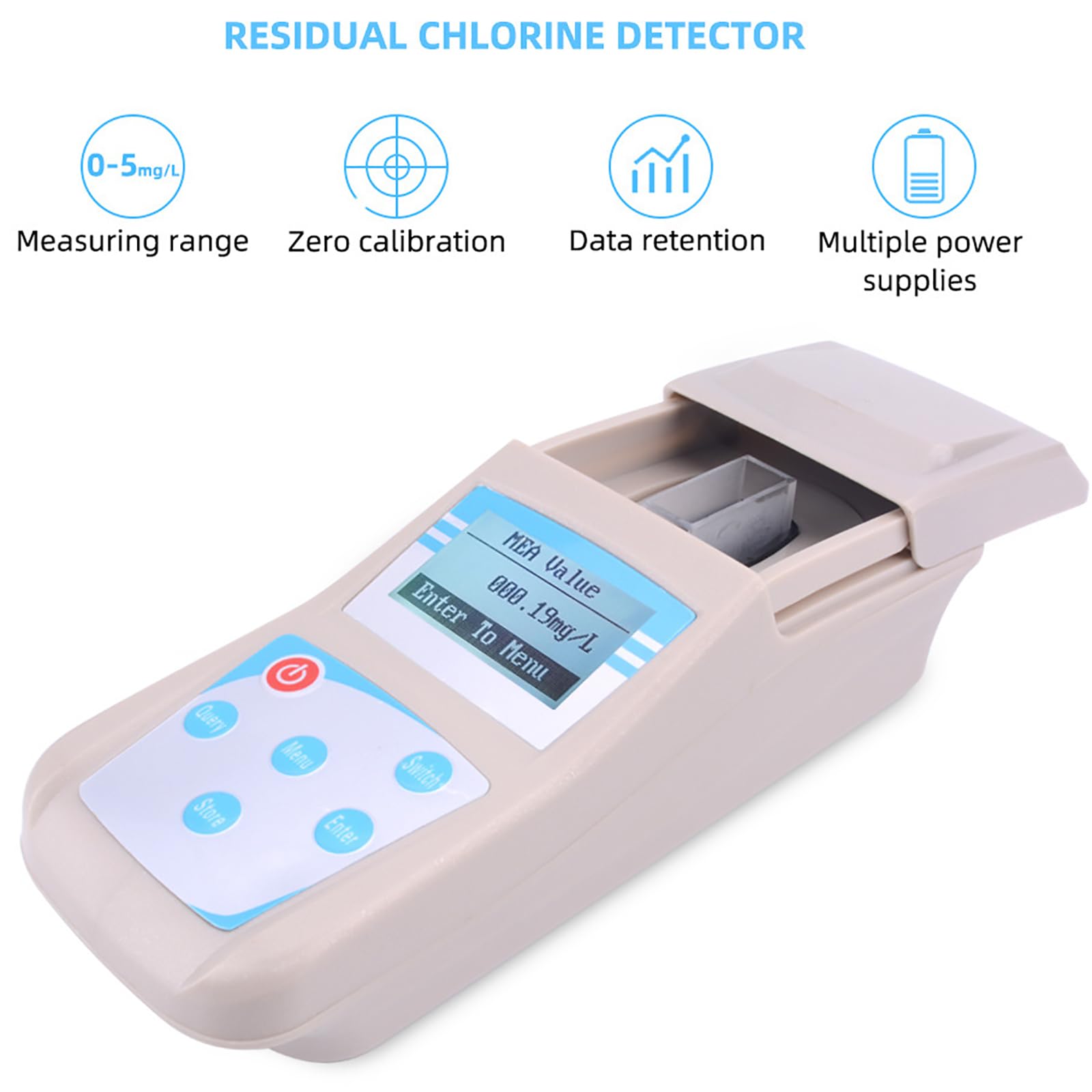 Cyfrowy tester chloru i PH, 0-5,00 mg/l detektor resztkowego chloru, 10 przechowywania danych, z walizką, do basenu, centrum spa