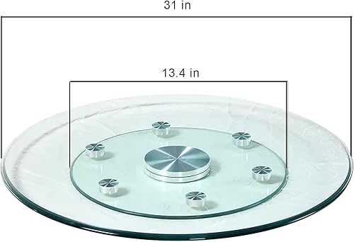 Miniatura 7 de Glass Lazy Susan de vidrio de 31 pulgadas para mesa de comedor, centro de mesa giratorio con sistema de asistencia giratoria y bandeja giratoria