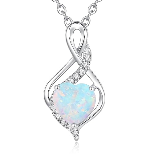 FANCIME 14K Solid White Gold Infinity Heart Birthstone Necklace for
