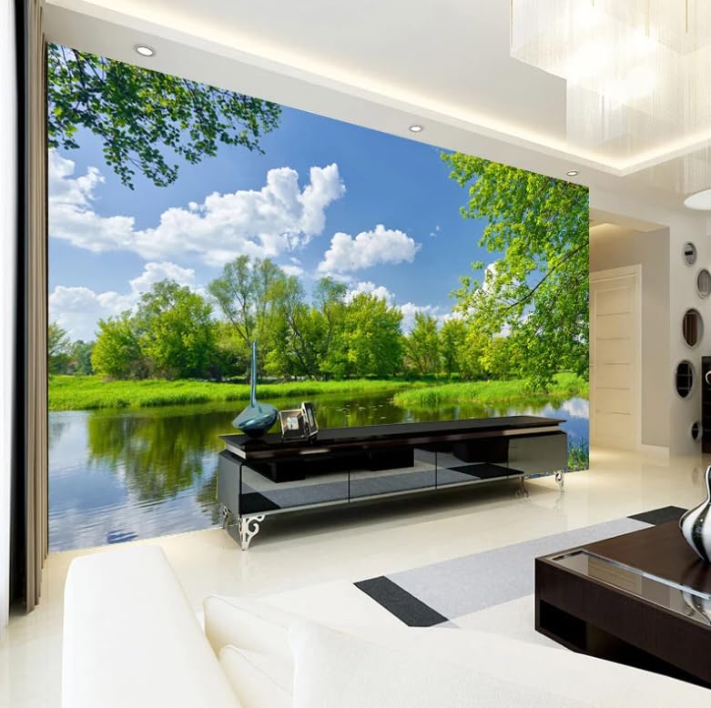 Papier peint 3D forêt et lac pour salon moderne 350x256 cm
