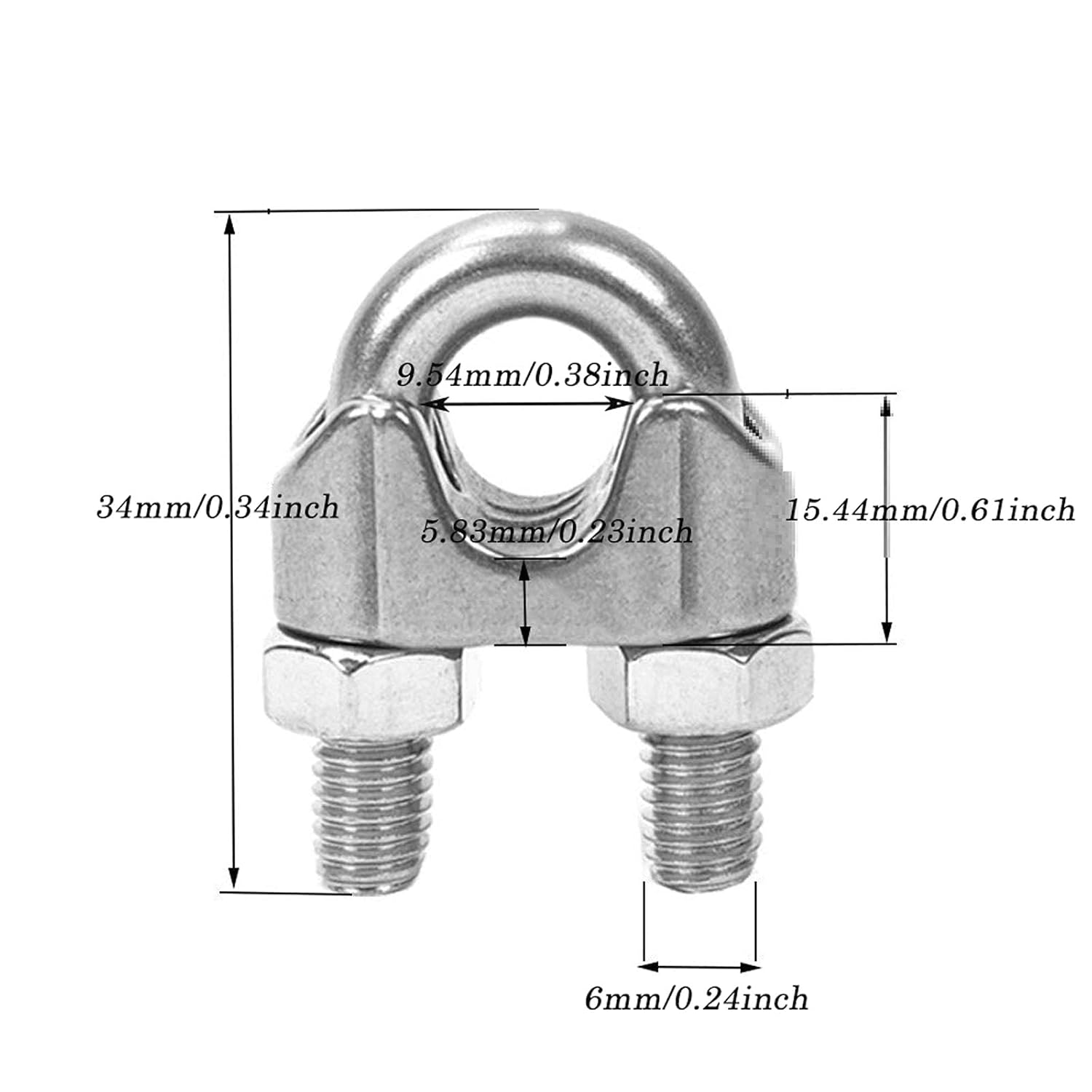 10PCS M8 Wire Rope Clip Cable Clamp for Ø 8mm (5/16″) Stainless Steel U