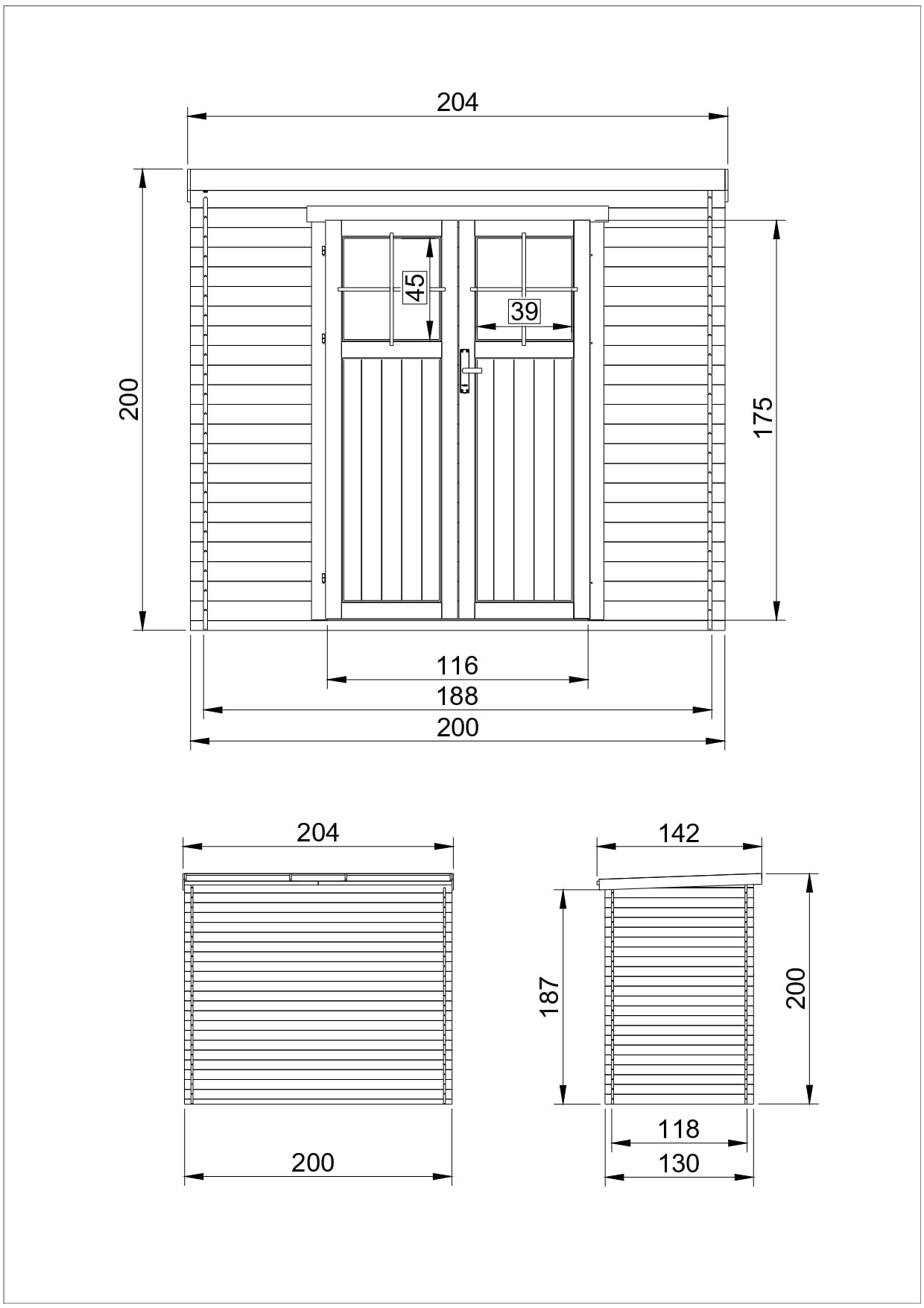 TIMBELA M311F Holzhaus Gartenhaus mit hochwertige abschließbare Tür - Gartenschuppen Holz B204xL142xH200 cm/ 2,22 m2 Lagerschuppen für Garten - Fahrrad Schuppen - Wasserfestes Dach