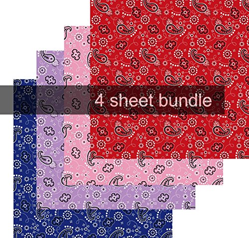 Bandana HTV Vinyl, Paisley Heat Transfer Vinyl, 4-12 x12  Sheet Bundle, Free Transfer Sheet
