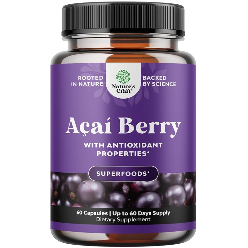 Natures Craft Suplemento antioxidante de açaí 600 mg por porção 60 cápsulas