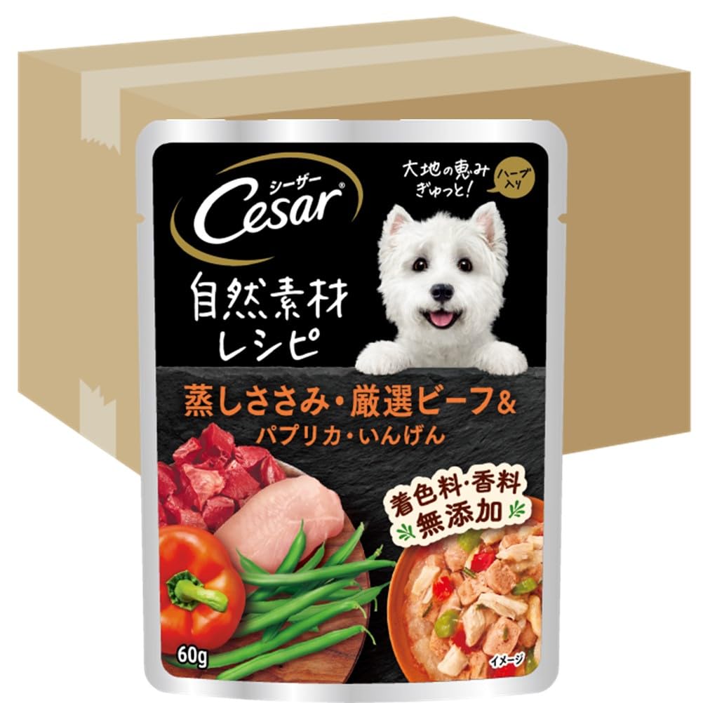 Amazon.co.jp: シーザー パウチ 成犬用 自然素材レシピ 無添加 60g×160