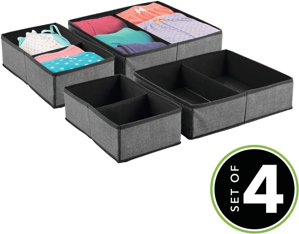 mDesign Set of 4 Storage Boxes — Bedroom Organiser Boxes for Clothing
