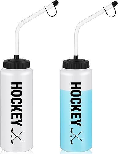 Domensi 2 Pack Large 1l Sports Water Bottle, 12.4" H x 5" W Translucent Easy Squeeze Plastic with Straw, Designed for Use with Football Lacrosse Hockey Helmets(Translucent Whit,Printed)