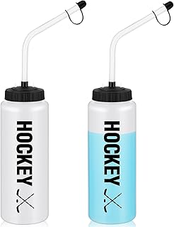 Domensi 2 Pack Large 1l Sports Water Bottle, 12.4" H x 5" W Translucent Easy Squeeze Plastic with Straw, Designed for Use with Football Lacrosse Hockey Helmets(Translucent Whit,Printed)