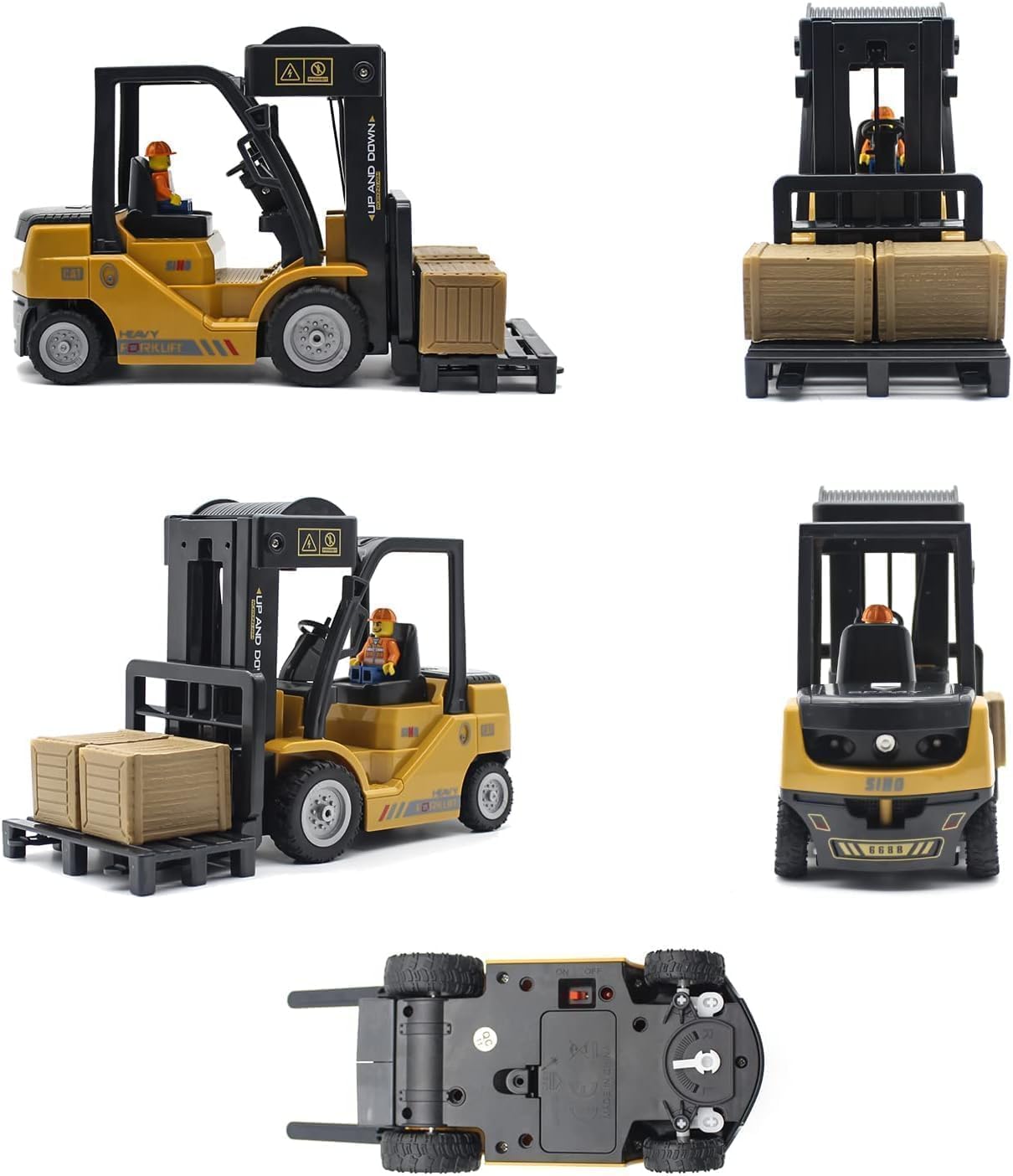 Babelly Remote Control Forklift 11 Channel Rc Forklift Cranes Construction Toys, w/Boxes/Sound and Light Spray, Rechargeable Batteries, Kids Forklift Toy(RC Forklift Truck-Yellow) 2